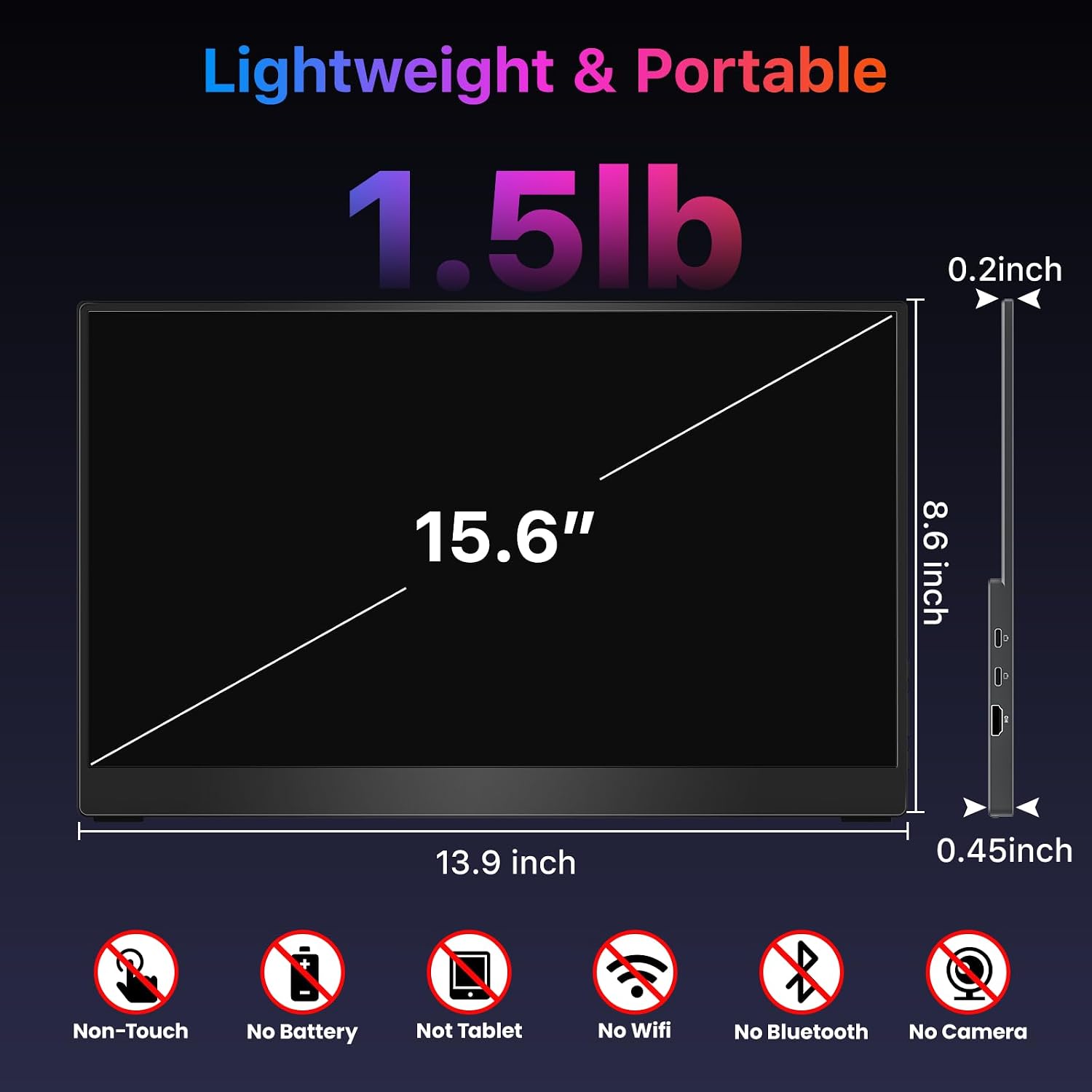 kksmart Portable Monitor 15.6 inch 4K UHD 145% sRGB 60Hz, Travel Monitor for Laptop MacBook Surface PC Xbox PS5, HDMI USB-C VESA Compatible Built-in Speaker