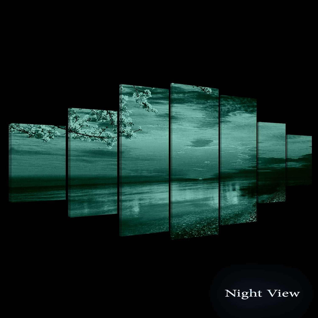 Startonight Huge Canvas Wall Art - Pink Sunset Beach - USA Large Home Decor - Dual View Surprise Artwork Modern Framed Wall Art Set of 7 Panels Total 40' x 95'