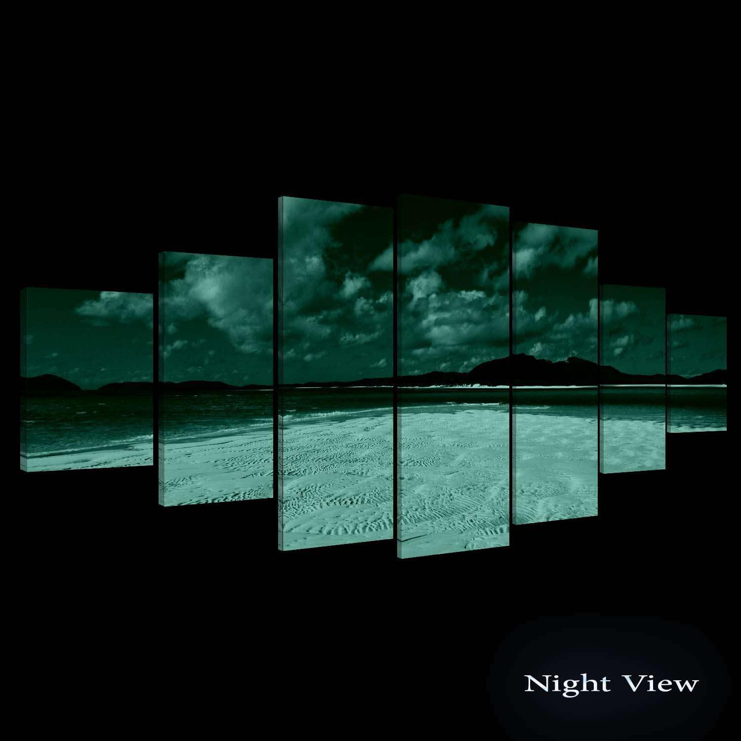 Startonight Large Canvas Wall Art Beach - Island in the Clear Blue Ocean - Huge Framed Modern Set of 7 Panels 40' x 95'