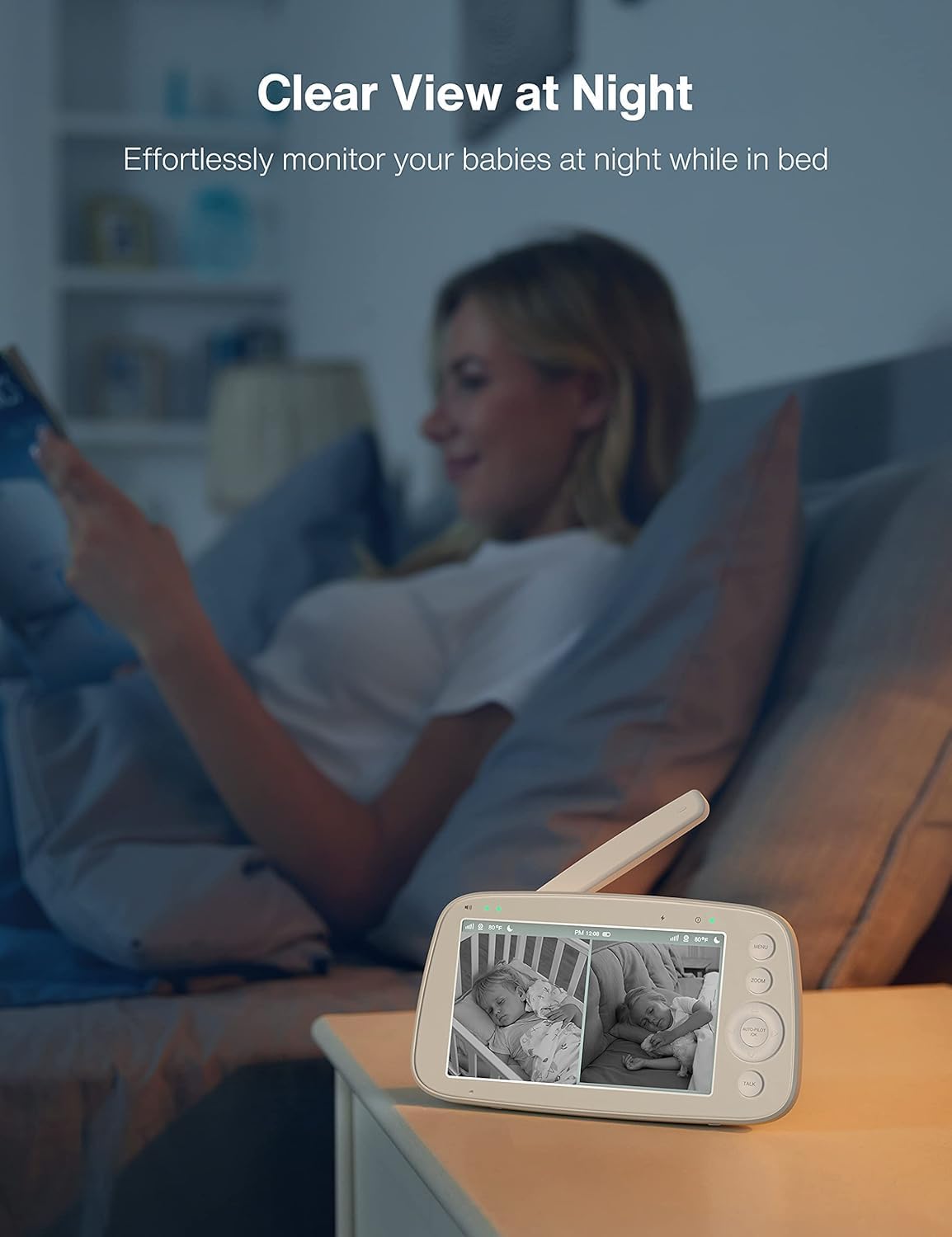 HiPP Video Baby Monitor Screen, 5' Parent Unit for VAVA, Single Split-Screen, Infrared Night Vision, 2X 4X Zoom, 900ft Long Range, 4500mAh Battery, 2-Way Audio Talk