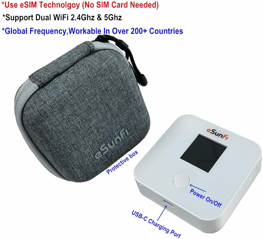 eSunFi SHFiEL40 4G LTE WiFi Mobile Hotspot Router, Worldwide WiFi Portable High Speed WiFi Hotspot, No SIM Card Needed,Secure Wireless Network Anywhere, Mini Size, Only 135g