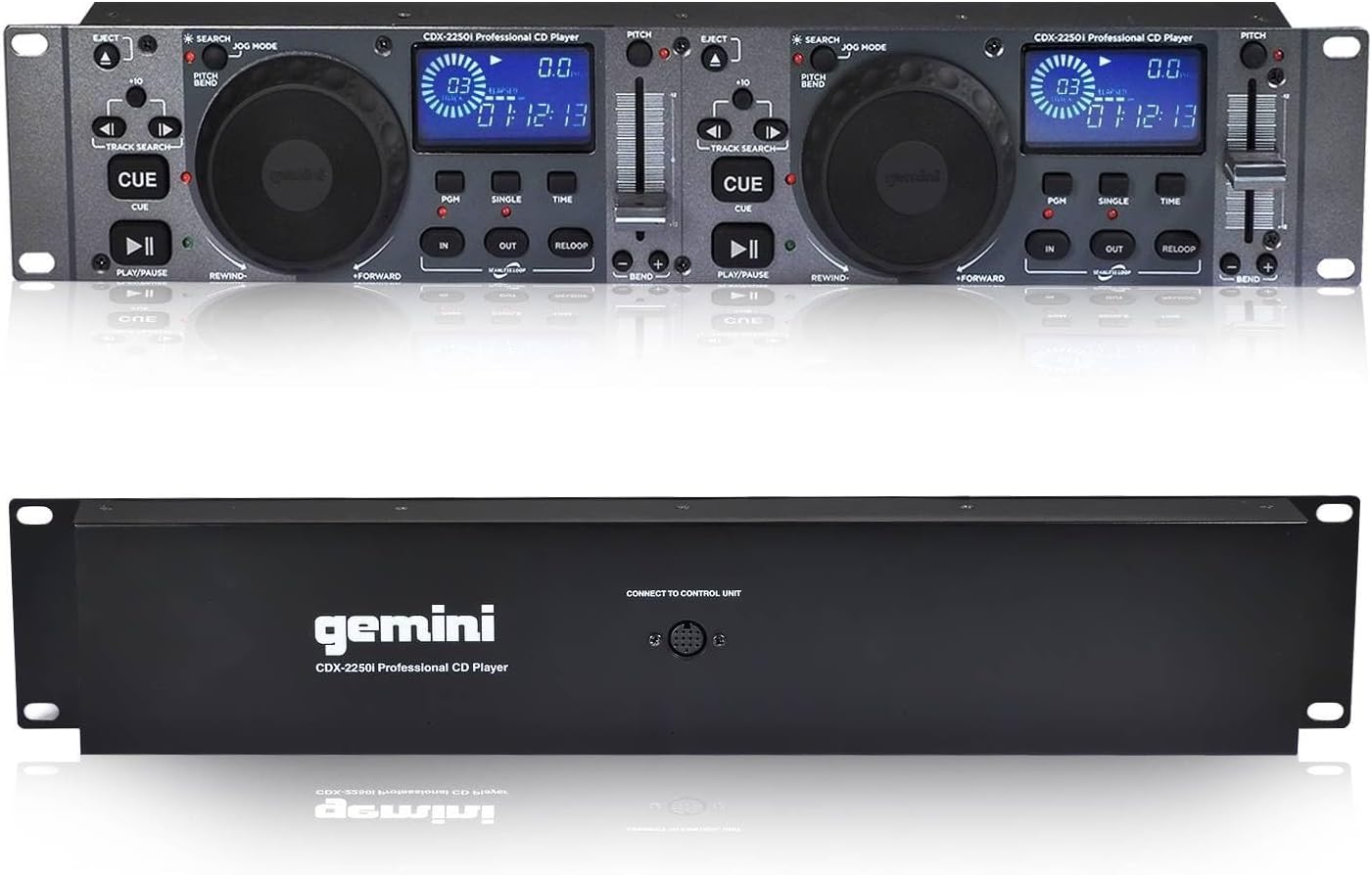 Gemini Dual CD/USB DJ Media Player – 2-Deck Rackmount CD Player with Jog Wheels, MP3 Playback & Anti-Shock – Pro Audio Component for DJs, Mobile Rigs & Installations (CDX-2250i)