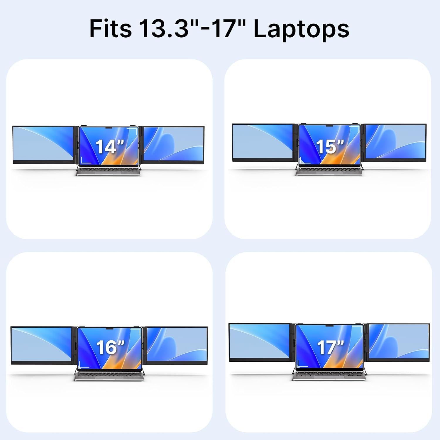 Triple Laptop Screen Extender - Ultra Thin 14' Monitor IPS FHD 1080P Portable Display for 13'-17' Laptops Compatible with Compatible with Windows Mac Chrome Surface Travel Work Setup