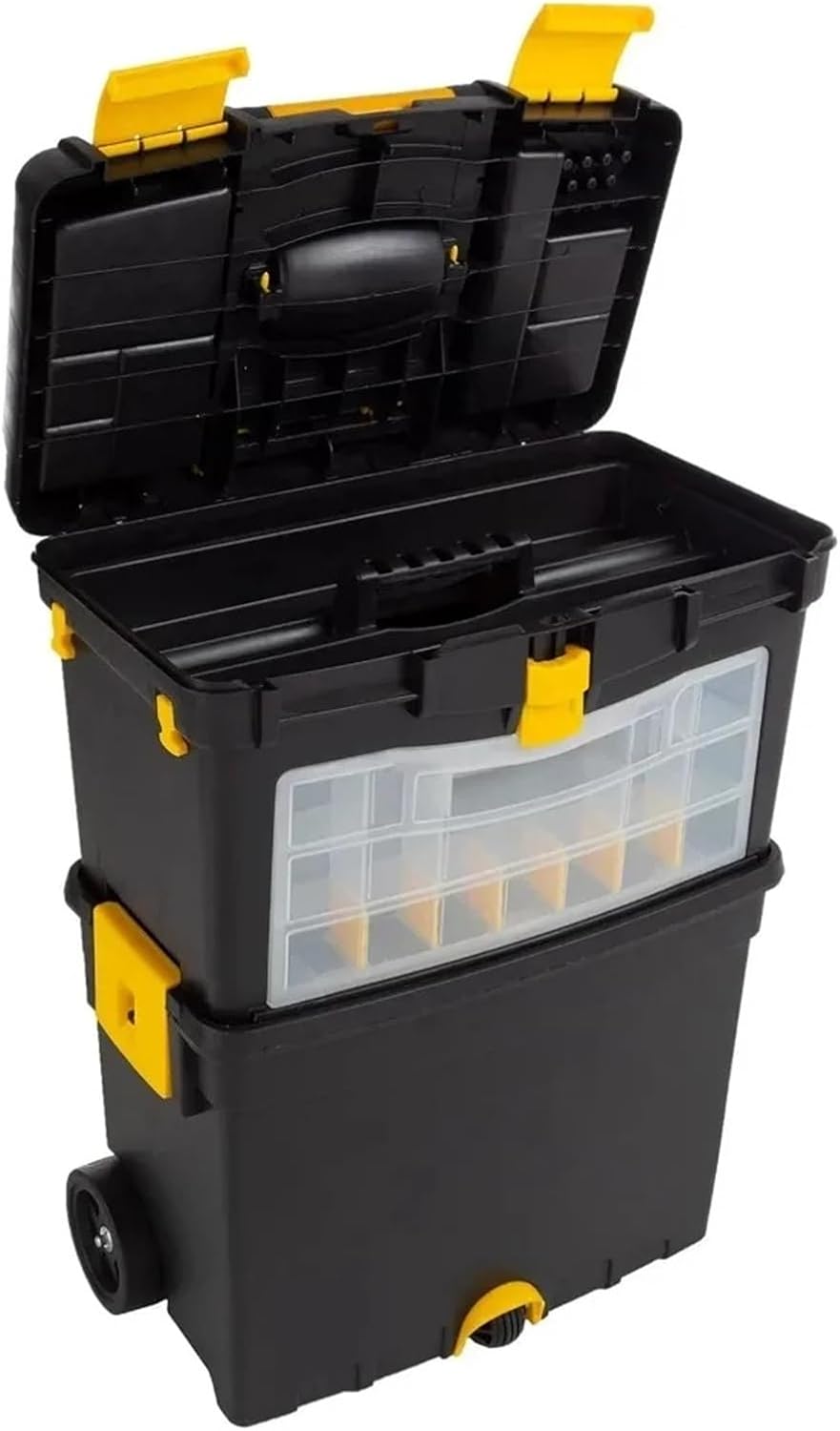 Tool Box Rolling Toolbox with Wheels, Mobile Utility Cart with Foldable Comfort Handle, Stackable Tool Chest with Drawers Tool Storage