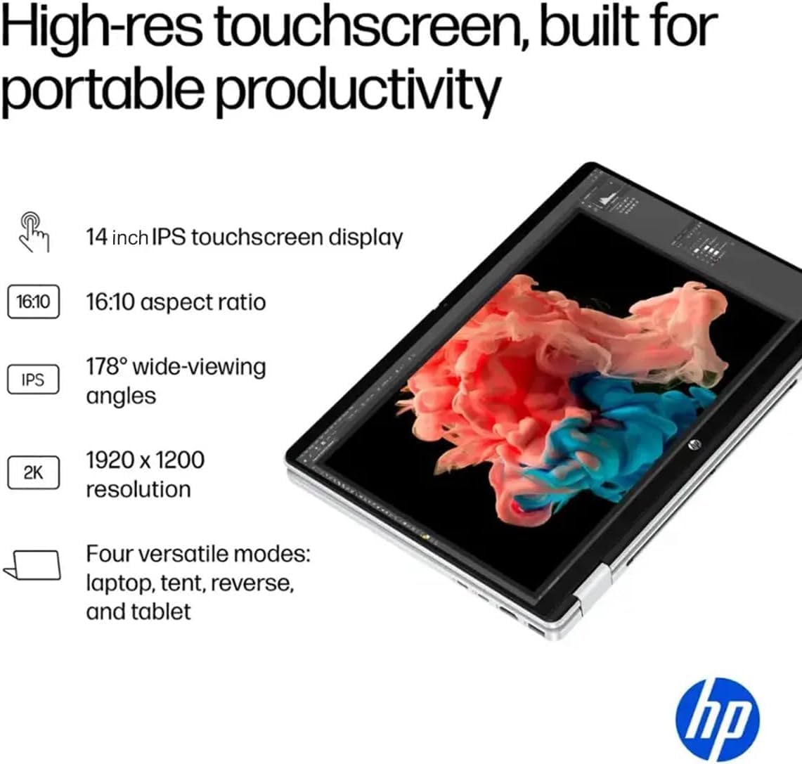 HP OmniBook 5 Flip (Next Gen Envy x360) 2-in-1 Laptop (14' 2K IPS Touchscreen, Intel 10-Core 5 120U (> i7-1255U), 8GB DDR5 RAM, 512GB SSD) for Business, Students, 5MP IR Webcam, Backlit, Win 11 Pro