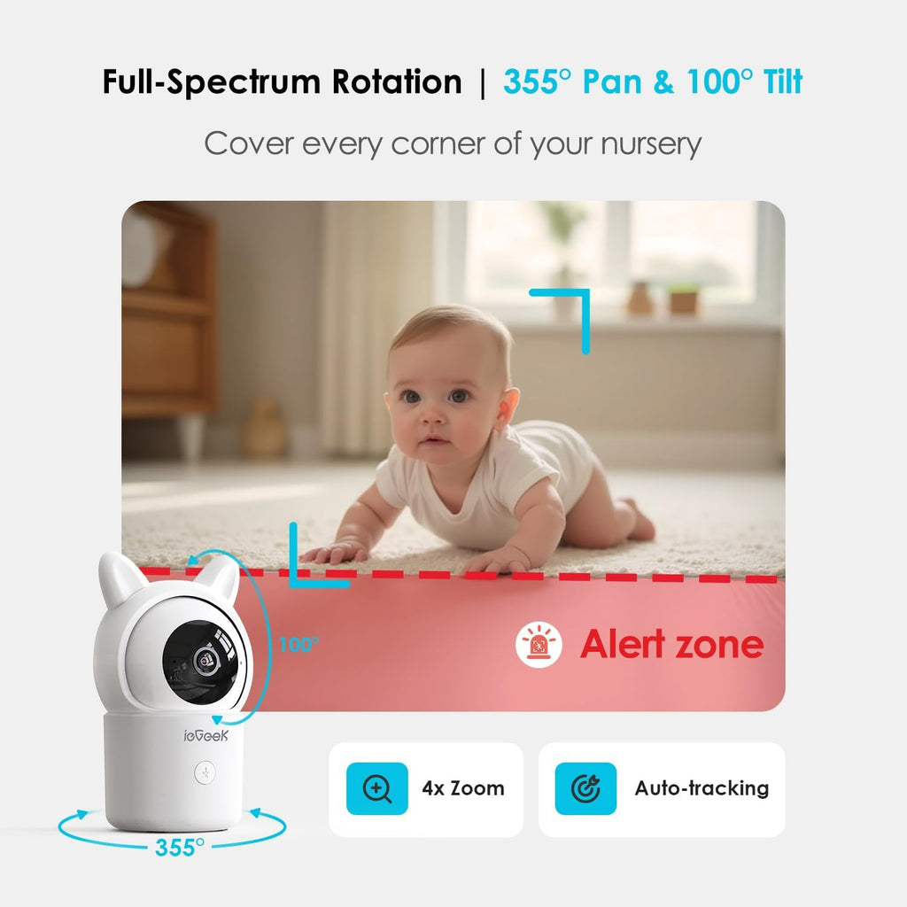 ieGeek Baby Monitor with 2 Cameras, 5' Screen & 1080P Cameras & Free Smart App Split Screen Dual Baby Monitor, Upgraded Night Vision/PTZ/2-Way Audio/Auto Tracking Detection Notification and Alert
