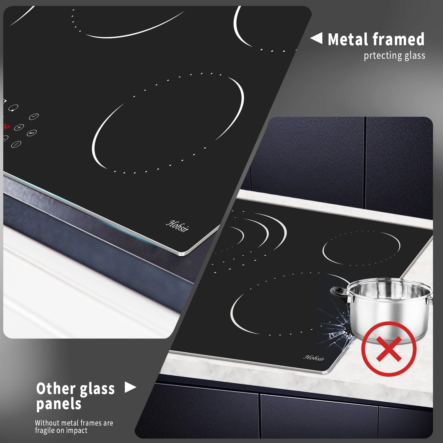 36 Inch Electric Cooktop Hobsir, 5 Burner Electric Stove Top 8400W, 220V Hardwired Built-in Cook top, Dual Ring & Oval Burners Touch Control, Fits All Cookware for Kitchen Holiday Feasts