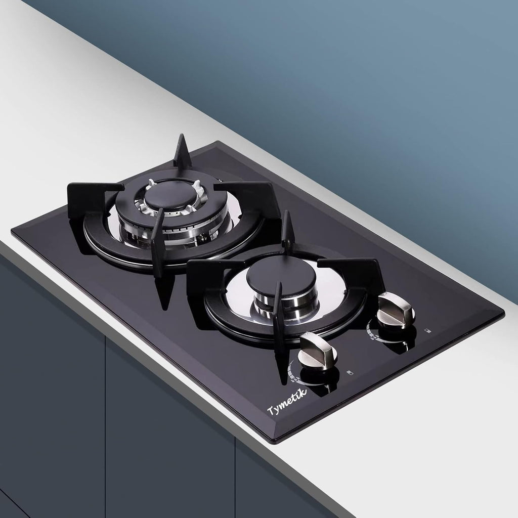 12 Inch Gas Cooktop - 2 Burner Built-in Stovetop with Tempered Glass, LPG/NG Convertible Dual Fuel, Ideal for RVs, Apartments, Outdoor