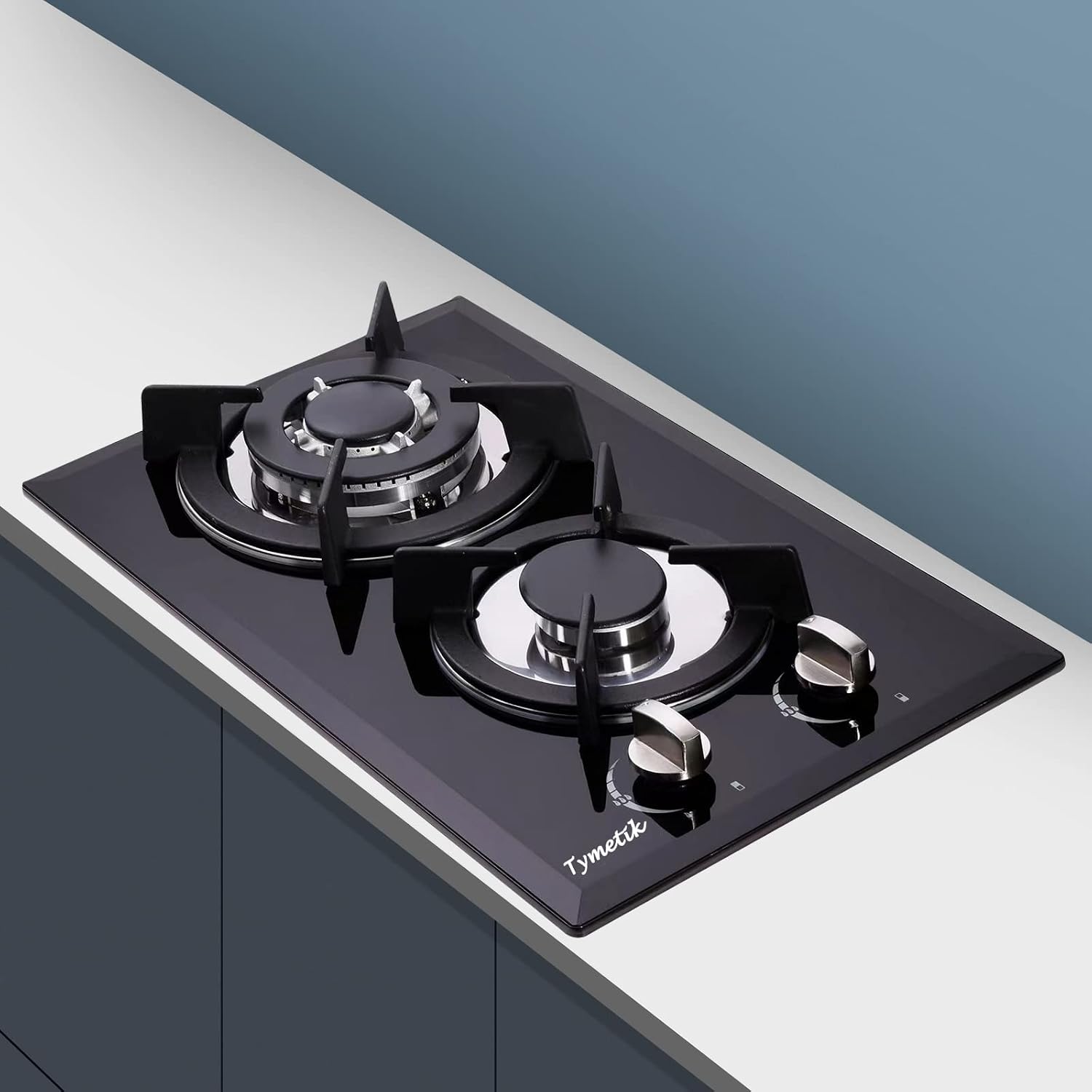 12 Inch Gas Cooktop - 2 Burner Built-in Stovetop with Tempered Glass, LPG/NG Convertible Dual Fuel, Ideal for RVs, Apartments, Outdoor
