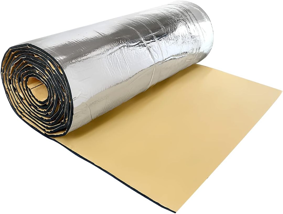 uxcell 394mil/10mm 64.5sqft Sound Deadening Heat Deadener Insulation Mat Intensive Alumium Foil Acoustic Barrier Self-Adhesive 236'x39' / 600cmx100cm