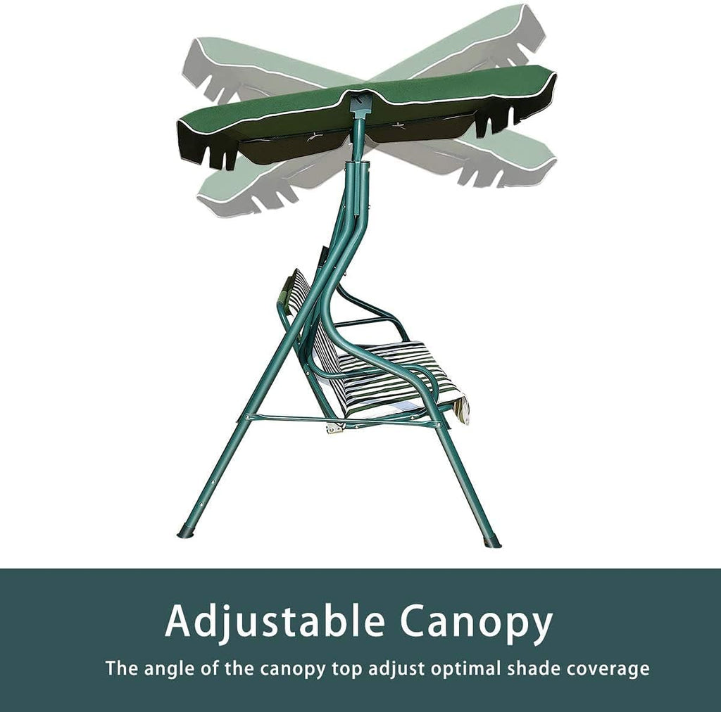 3-Seater Canopy Swing Chair, Waterproof Outdoor Swing Cushioned Seat with Adjustable & Removable Canopy, Steel Frame Polyester Fabric Oxford Cloth Patio Hammock Cover Top (Green)