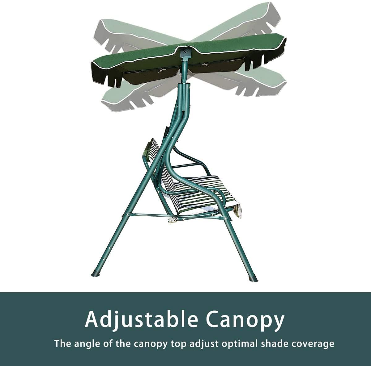 3-Seater Canopy Swing Chair, Waterproof Outdoor Swing Cushioned Seat with Adjustable & Removable Canopy, Steel Frame Polyester Fabric Oxford Cloth Patio Hammock Cover Top (Green)
