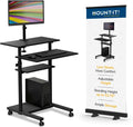 Mount-It! Mobile Computer Cart with Monitor Mount for Screen up to 32', Portable Desk on Wheels, Rolling Laptop Stand for Teachers, Office, Classroom, Rise up to 53', Podium, Keyboard Tray, Black