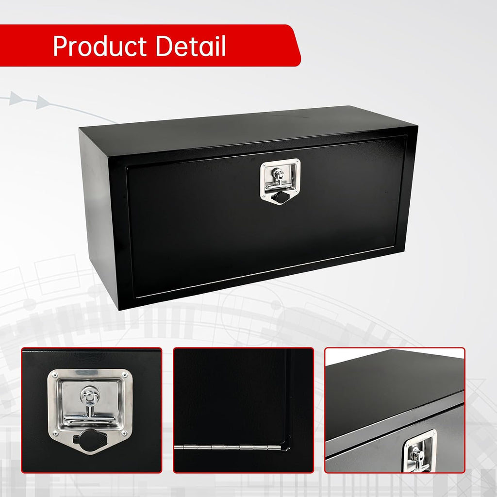 36'' Inch Steel Underbody Truck Tool Box & T-Handle Latch Heavy Duty For Trucks Trailers RV ATV Pickup Trucks Flatbeds Organization Storage Job Tool Chest -36'(L) x 14'(W) x 16'(H) Black