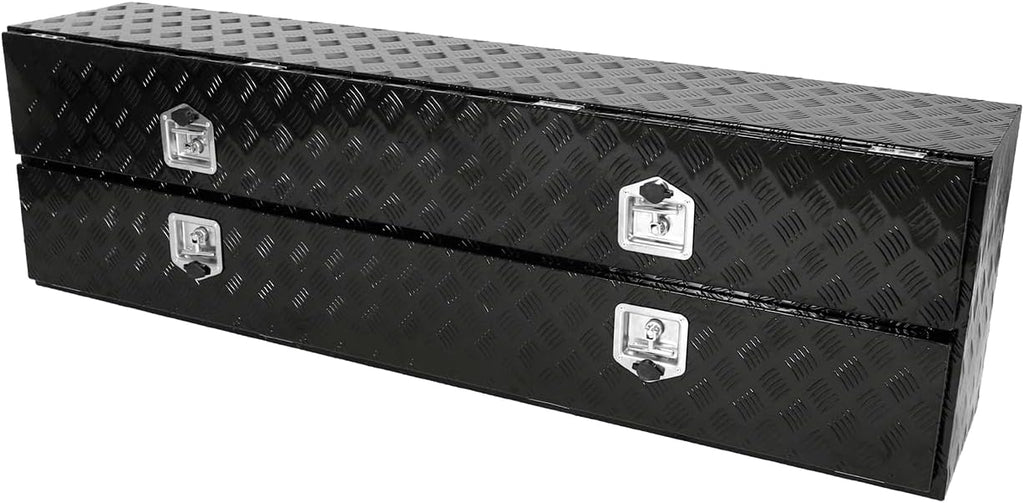 Aluminum Truck Tool Box w/Two Door,5 Bar Tread Truck Storage box w/Lock For Organization,Multifunction Black 72'x21'x15' Truck Toolboxes, For Truck,Trailer,RVs,Toolroom,Garage.
