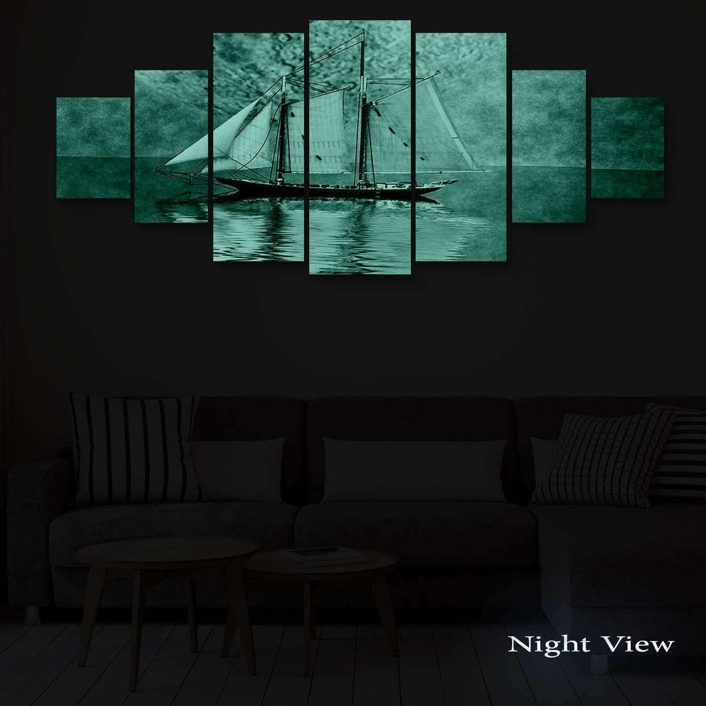 Startonight Large Canvas Wall Art - With the Boat to an Unknown Purple World - Huge Framed Modern Set of 7 Panels 40' x 95'