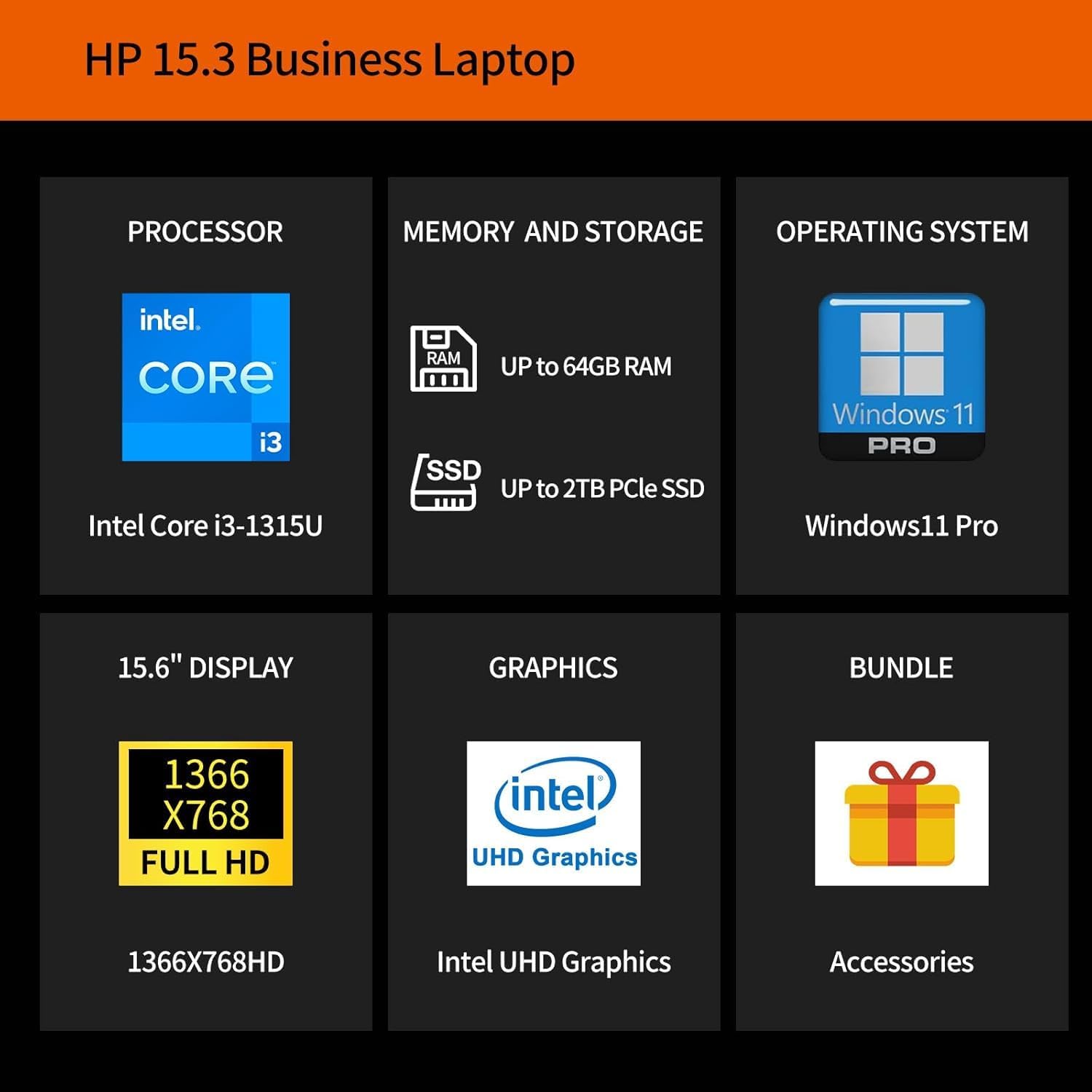 HP 15.6' Touchscreen Laptop Computer 2025, Intel 13th Core i3-1315U(Up to 4.5GHz), Intel UHD Graphics, 32 GB RAM, 1 TB SSD, Copilot Key, Wi-Fi 6, Anti-Glare, Windows 11 Pro, Business, w/Accessories