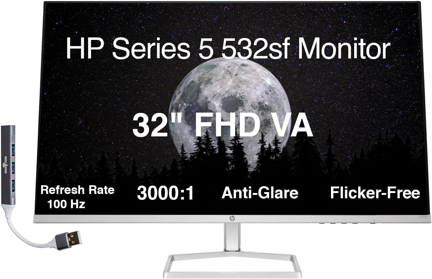 HP Series 5 532sf Monitor 94F50AA#ABA Bundle w/Docztorm Dock, 32' FHD VA (1920x1080) Display, 100Hz Refresh Rate, Anti-Glare, Flicker-Free, Ideal for Home & Business, Black (2026 Latest Model)