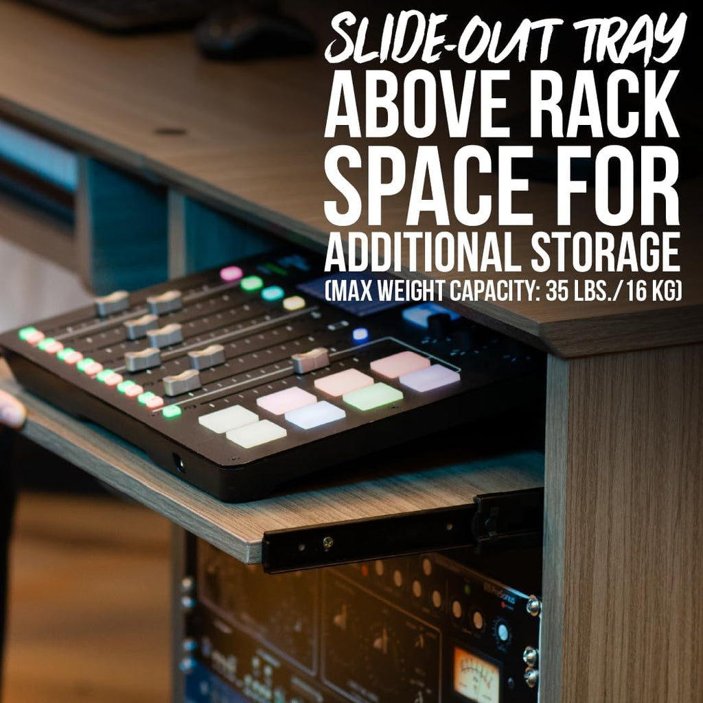 Gator Frameworks Elite Series 10U Studio Rack Desk with Slide-Out Tray and Rear Cable Passthrough, Natural Maple Finish (GFW-ELITEDESKRK-MPL)