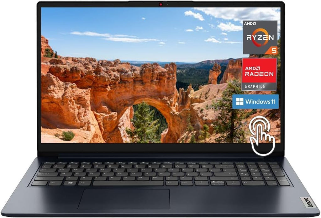 Lenovo Ideapad 1 15.6' FHD Touch Laptop, AMD Ryzen 5 7520U Processor, 8GB DDR5 RAM, 512GB SSD, AMD Radeon 610M Graphics, Wi-Fi, Windows 11 Pro, Abyss Blue with TGY Accessories