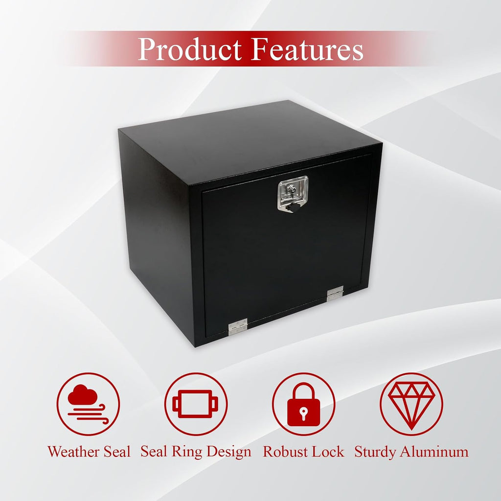 30'' Inch Steel Underbody Truck Tool Box & T-Handle Latch Heavy Duty For Trucks Trailers RV ATV Pickup Trucks Flatbeds Organization Storage Job Tool Chest -30'(L) x 24'(W) x 24'(H) Black