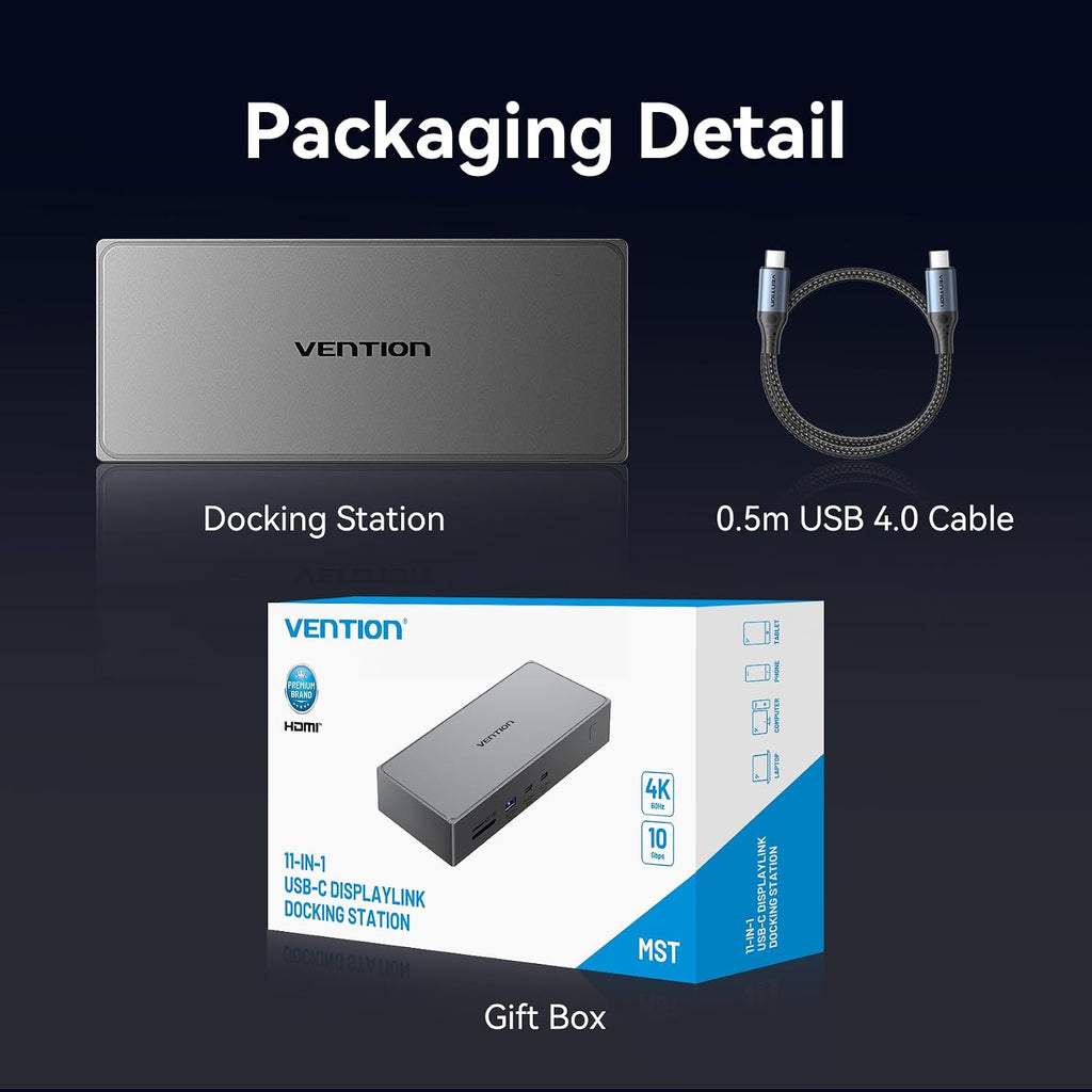 VENTION 11-in-1 DisplayLink Docking Station 3 Monitors with USB 3.2 A/C for MacBook/Dell/HP,USB C Laptop Docking Station Dual Monitor,4K@60Hz HDMI,DP,PD 100W, RJ45,SD/TF with USB-C Cable