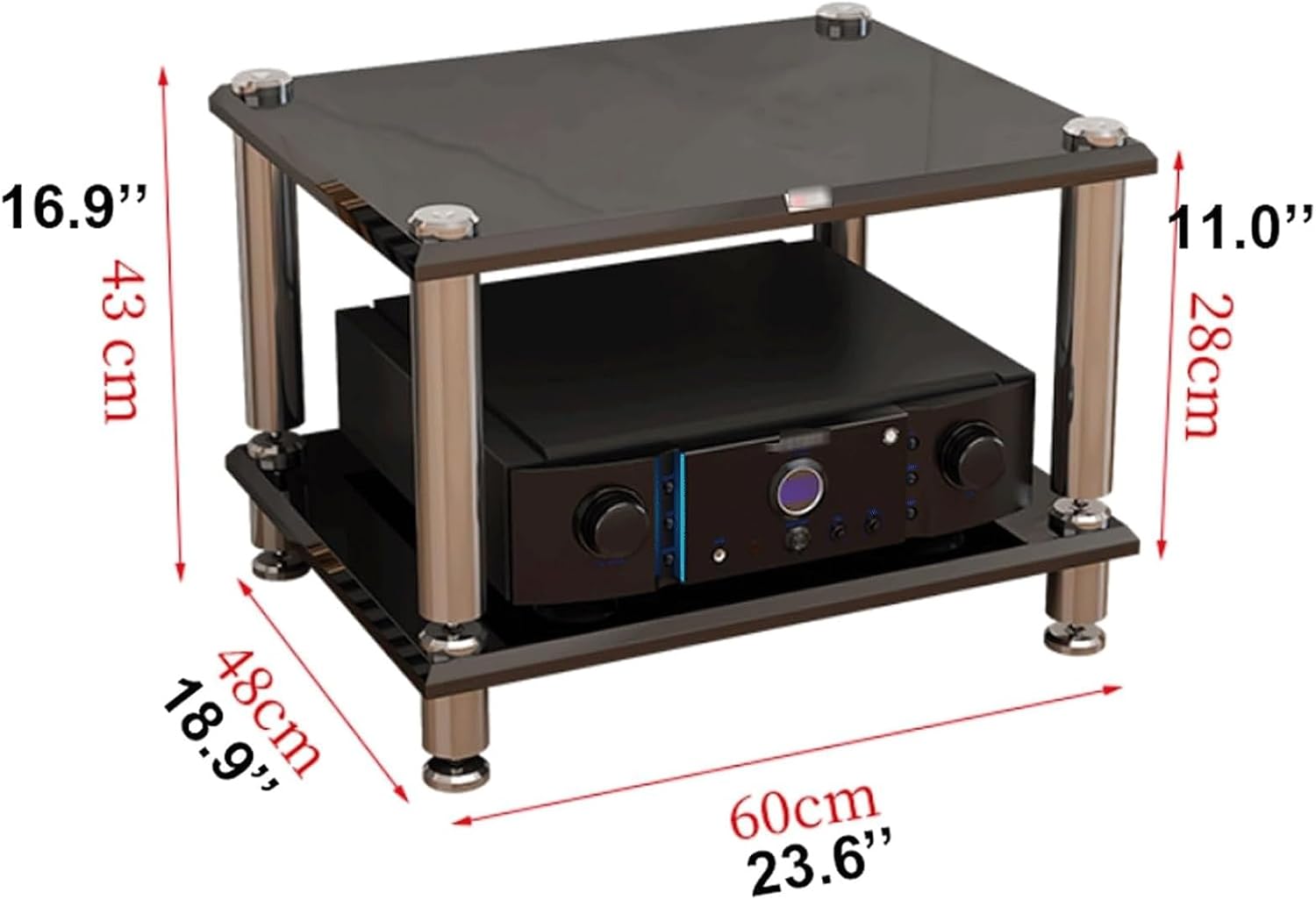 Audio Rack 1/2/3/4 Tier Stereo Rack Audio Equipment Rack Audio Open Rack Cabinet Wooden HiFi Rack AV Stand Audio-Video Shelving(Nero,2 Tier)