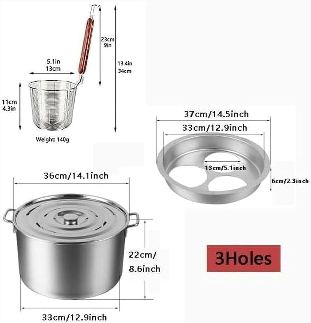 Commercial Stainless Steel Pasta Cooker Set with Dividers, 3/5/6 Mesh Filter Baskets, Strainer, Stock Pot, Ideal for Noodles, Pasta, Dumplings, Soups, Compatible with All Cooktops