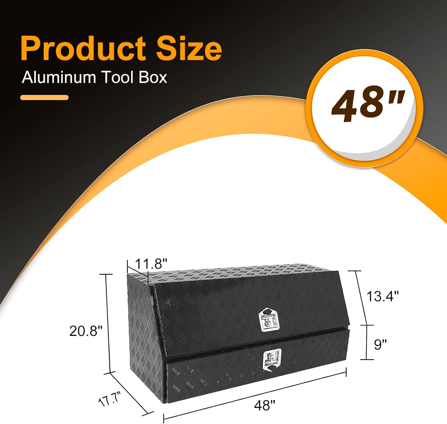 48' Truck Tool Box With One Door and drawer,Heavy-Duty Aluminum 5 Bar Tread Double-layer Toolbox, 48'x 17.7'x 20.8' Truck bed Tools Storage Organizer W/Lock and Keys For Truck, Van, Trailer