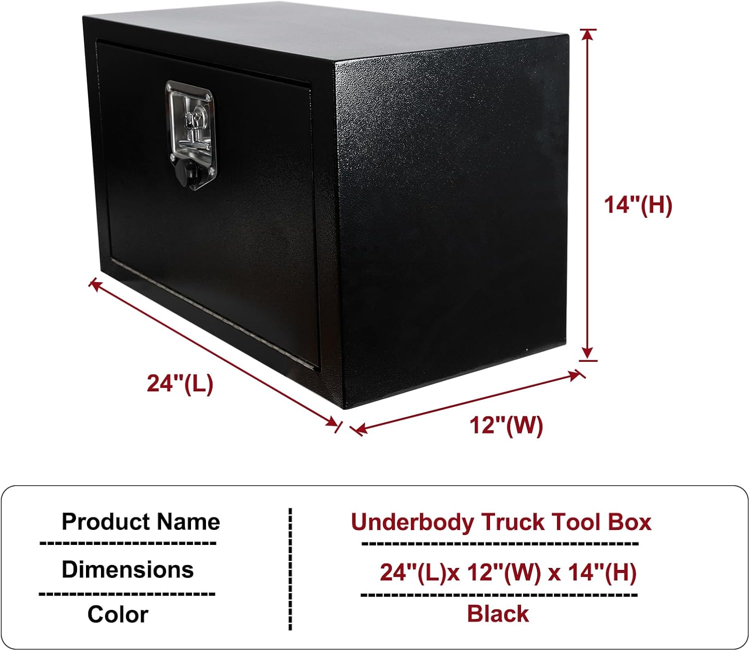 24 Inch Underbody Truck Tool Box with T-Handle Lock,Heavy Duty Truck Storage Organizer Tool Box Chest For Storage Smooth Surface Waterproof, 24'x 12'x 14' inch Black