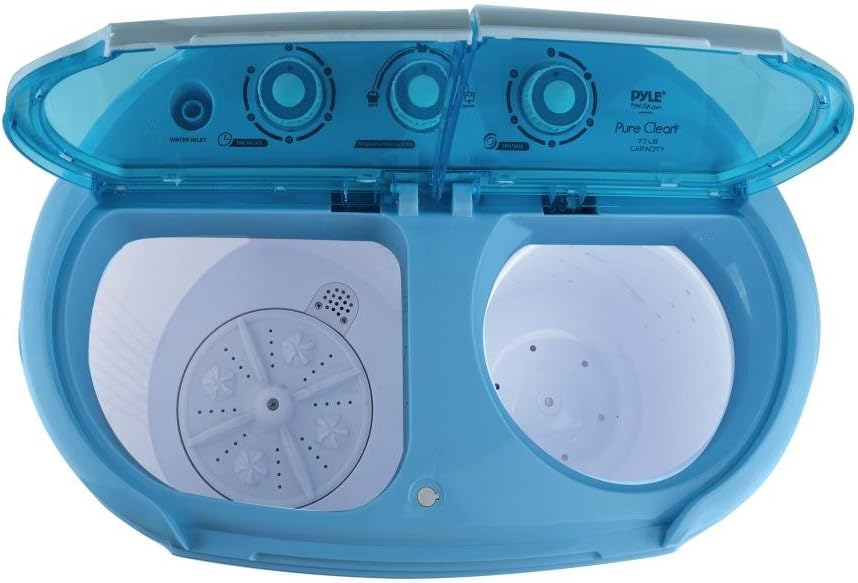 Pyle Upgraded Version Pyle Portable Washer & Spin Dryer, Mini Washing Machine, Twin Tubs, Spin Cycle w/Hose, 11lbs. Capacity, 110V - Ideal For Compact Laundry