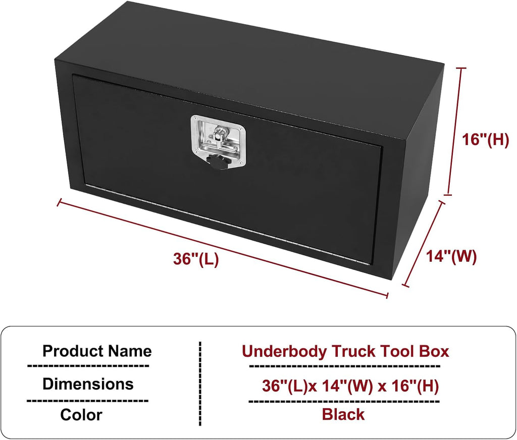 36 Inch Steel Underbody Truck Tool Box with T-Handle Lock Latch, Truck Storage Organizer for Organization and Storage, Job Tool Chest, 36'x 14'x 16' Inch