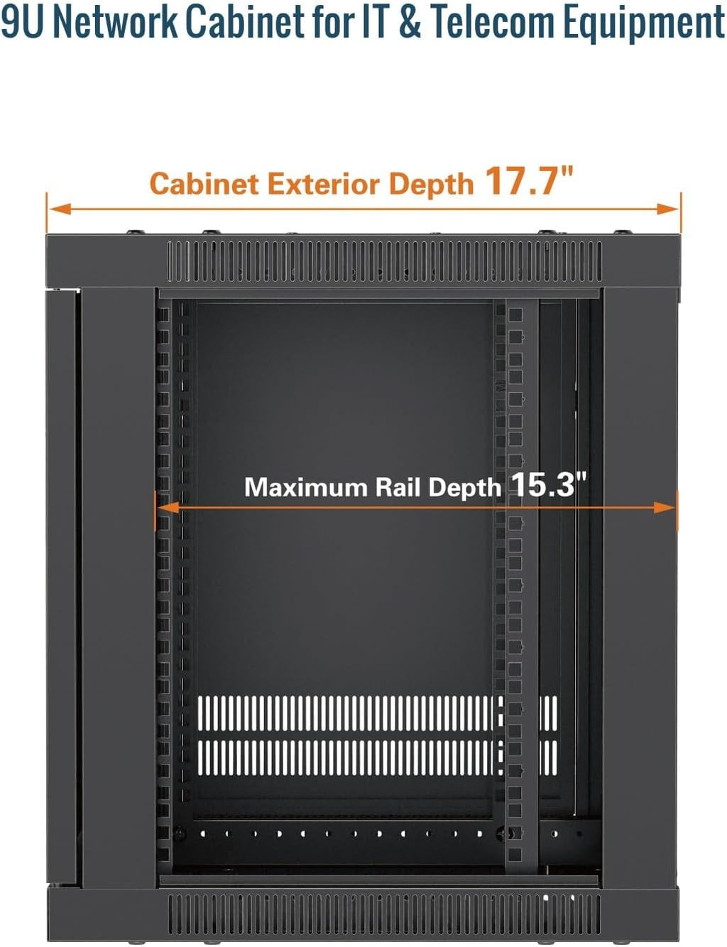 Tecmojo 9U Wall Mount Rack Cabinet, Heavy-Duty 176 Lbs High Load Capacity, 19' Enclosed Server Network Rack with Glass Door, 17.7' Deep – Elite Collection