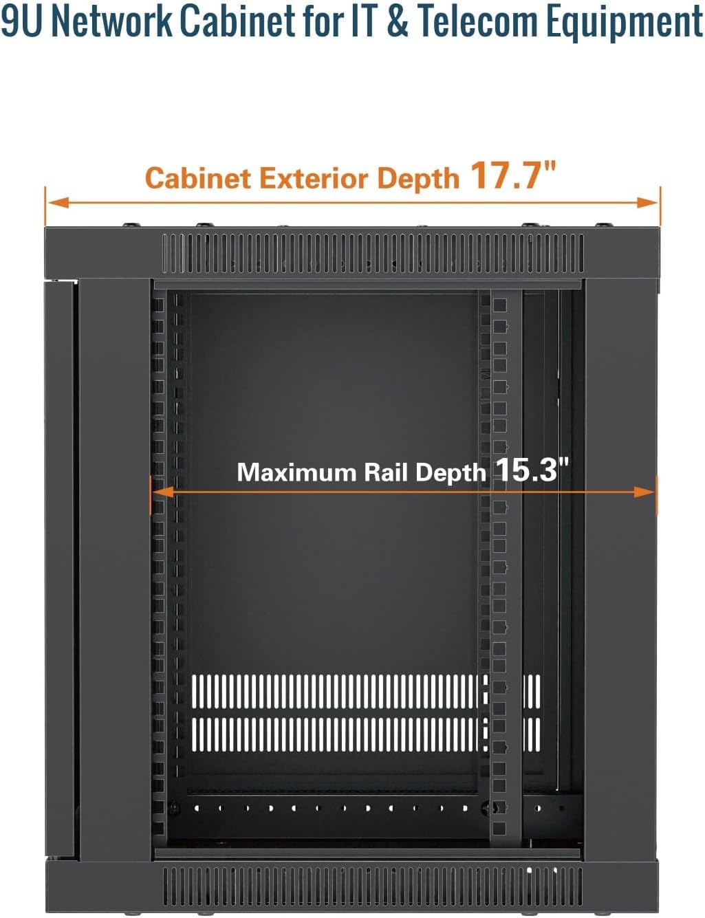 Tecmojo 9U Wall Mount Rack Cabinet, Heavy-Duty 176 Lbs High Load Capacity, 19' Enclosed Server Network Rack with Glass Door, 17.7' Deep – Elite Collection