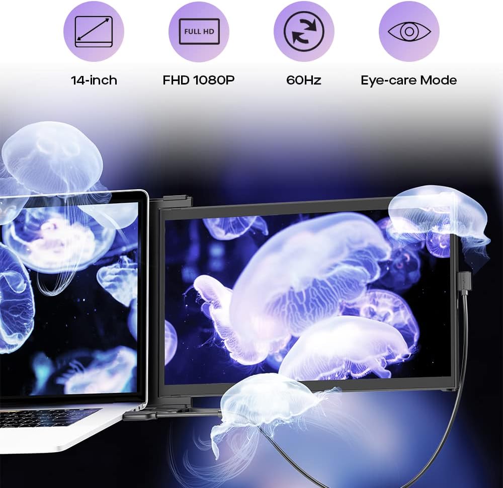 New Mobile Pixels Duex Max DS 14.1'' FHD Portable Monitor, USB Type-C/HDMI Plug and Play 1080p Laptop Monitor Extender, Portable Screen for 14'' to 17 '' Laptops, Mac/Windows/Android/Switch Compatible