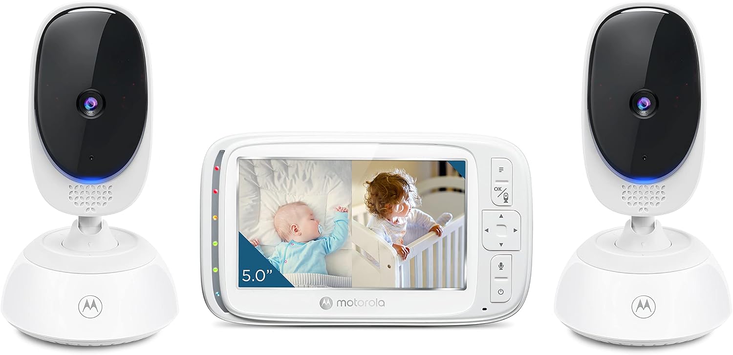 Motorola Nursery Video Baby Monitor with 2 Cameras, 5' Screen, 2-Way Audio, Night Vision, Temperature Sensor, No WiFi,1000ft Range, Lullabies, VM75-2