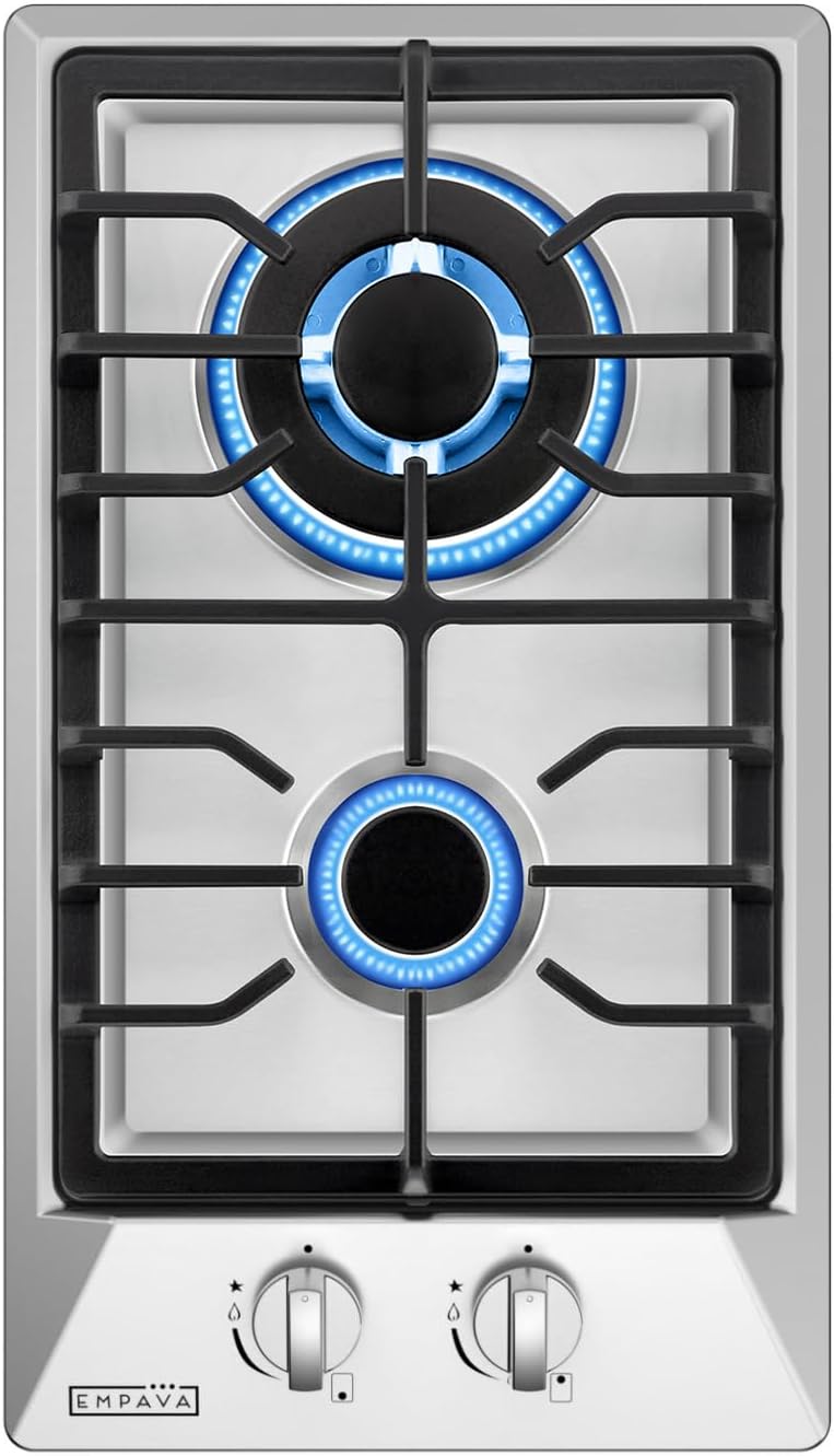 Empava 12' Gas Stove Cooktop with 2 Italy Sabaf Sealed Burners NG/LPG Convertible in Stainless Steel