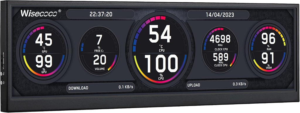 wisecoco 12.6 Inch Secondary Screen FHD IPS Stretched Bar LCD Display 1920X515 Mini HDMI for Laptop Computer Health Speed Windows Aida64 Sub CPU GPU Display (No Touch Monitor)