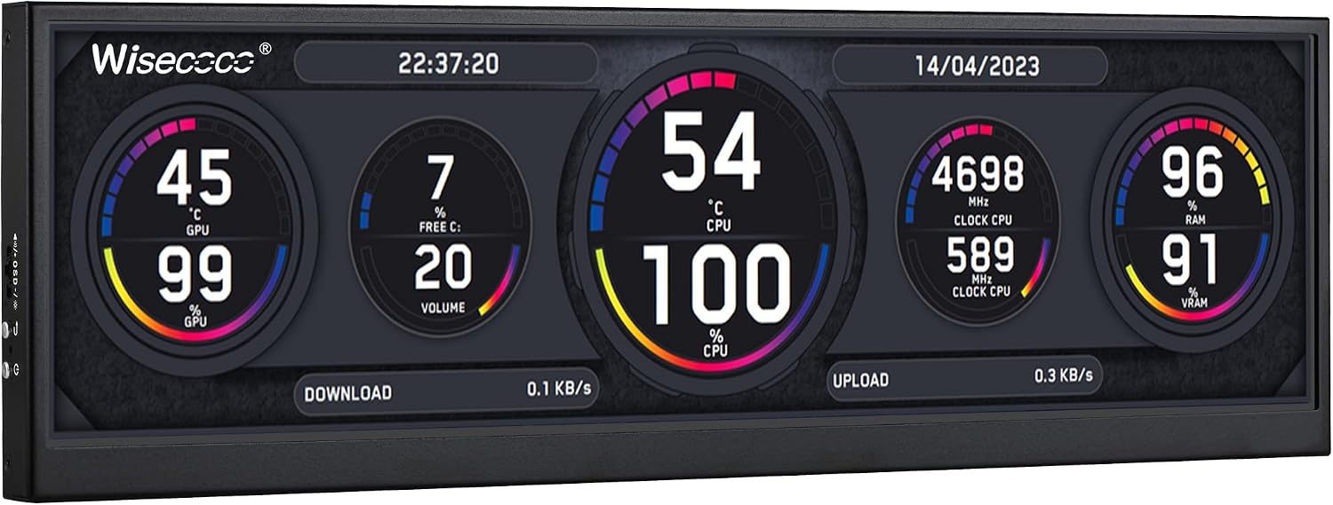 wisecoco 12.6 Inch Secondary Screen FHD IPS Stretched Bar LCD Display 1920X515 Mini HDMI for Laptop Computer Health Speed Windows Aida64 Sub CPU GPU Display (No Touch Monitor)