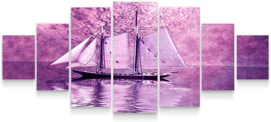Startonight Large Canvas Wall Art - With the Boat to an Unknown Purple World - Huge Framed Modern Set of 7 Panels 40' x 95'