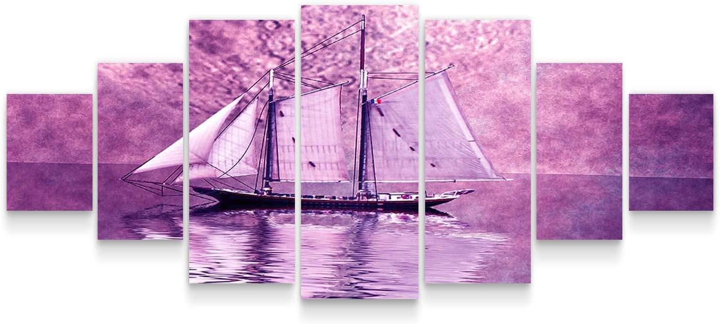 Startonight Large Canvas Wall Art - With the Boat to an Unknown Purple World - Huge Framed Modern Set of 7 Panels 40' x 95'