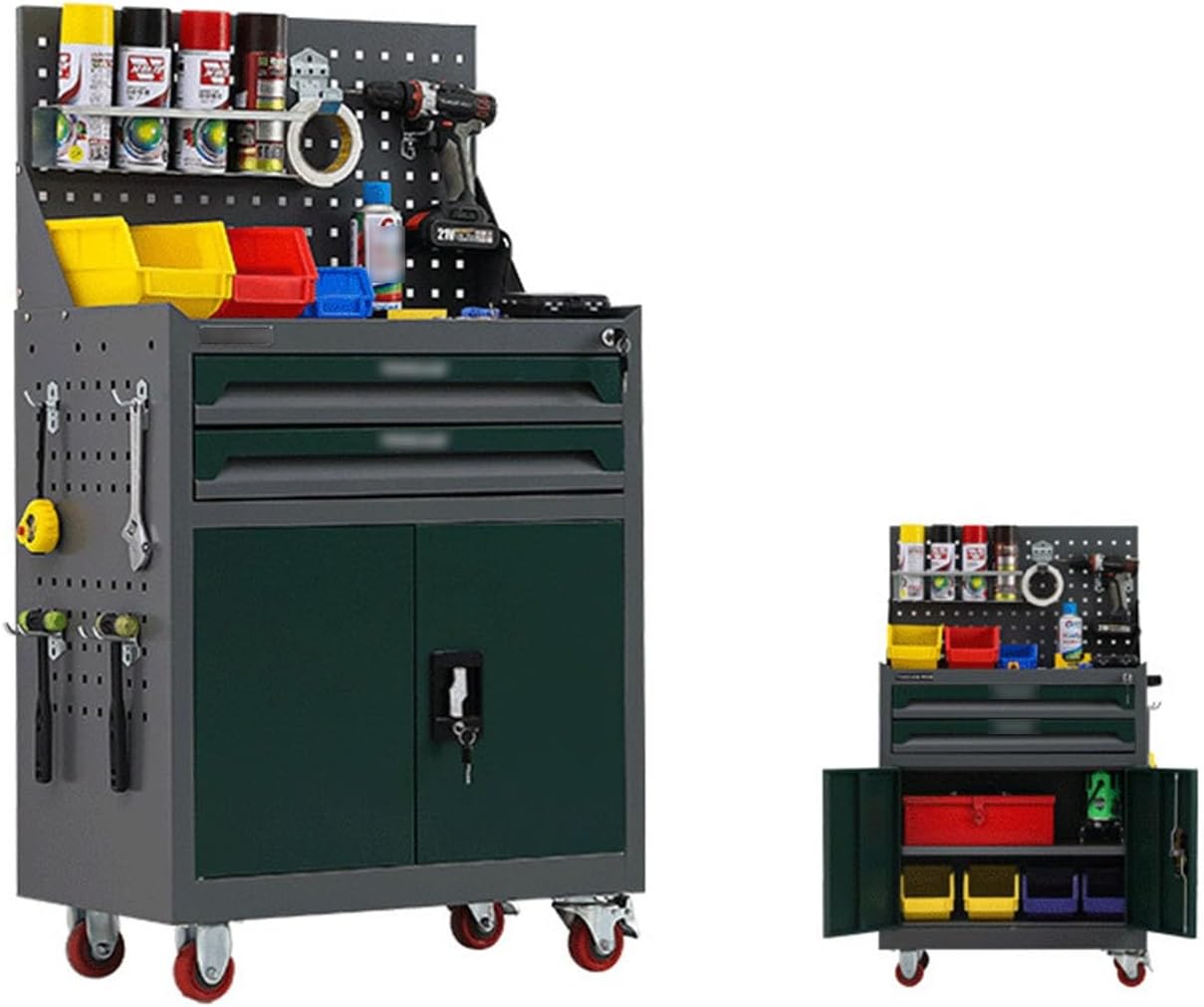Toolbox 2-Drawer High Capacity Rolling Tool Chest, Removable Cabinet Storage Tool Box with Wheels and Lock for Mechanical Workshops Tool Box(Green)