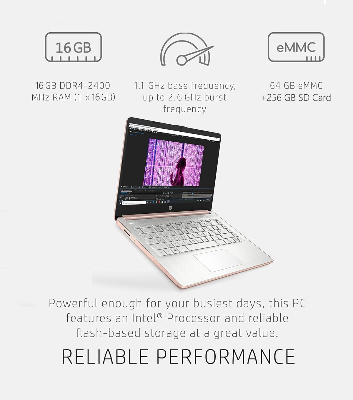 HP 14in School and Business Laptop, Intel Quad-Core N4120 CPU, 16GB RAM, 64GB eMMC, 256GB Micro SD, 1-Y Office 365, Webcam, HDMI, WiFi, Win 11 S(Rose Gold)