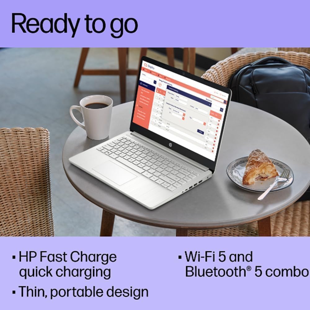 HP 14 Laptop (14' HD, Intel Celeron N4120, 4GB RAM, 256GB Storage (128GB eMMC + 128GB SD Card)) School & Business, 11-Hour Battery Life, 1-Year Office 365, Win 11 Home S w/AI Copilot, Silver