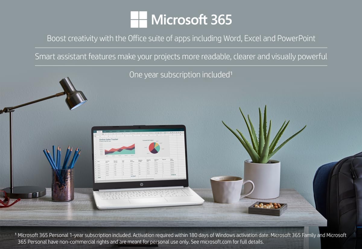 HP 14' Ultra Light Laptop for Student & Home (Intel Quad-Core N4120, 4GB RAM, 128GB (64GB + 64GB SD), 1-Year Office 365) 11-Hr Long Battery Life, IST HUB, Webcam, Win 11 Home in S Mode, Snow White