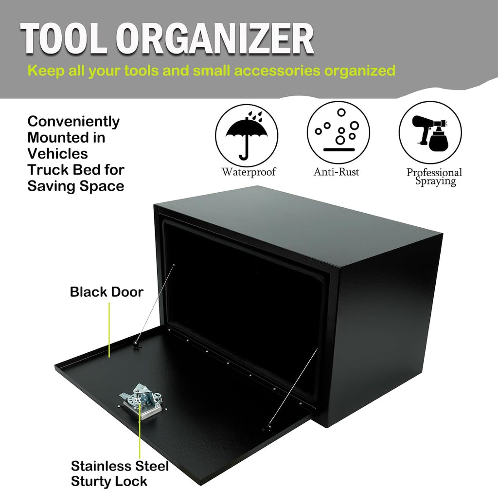 30 Inch Steel Underbody Truck Tool Box with T-Handle Lock, Heavy Duty Contractor Toolbox For Organization And Storage, Job Tool Chest, 30'x 18'x 18' inch Black