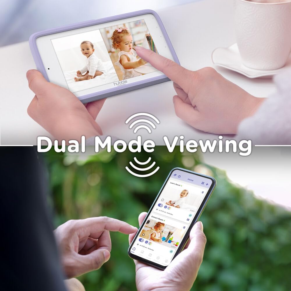 Hubble Connected Nursery Pal Cloud Touch Twin Smart WiFi Enabled Baby Monitor with 2 Cameras, 5 Inch HD Color Touchscreen Parent Unit, Plus Preloaded Soothing Sounds, Lullabies, and Stories, White