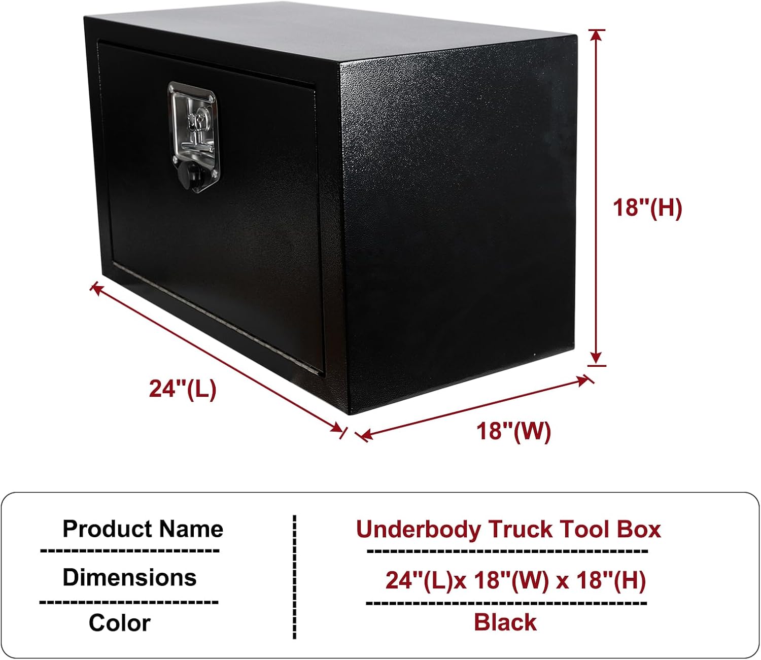24 Inch Steel Underbody Truck Box w/T-Handle Latch, Contractor Toolbox For Organization And Storage, Job Tool Chest, 24'x 18'x 18' inch Black
