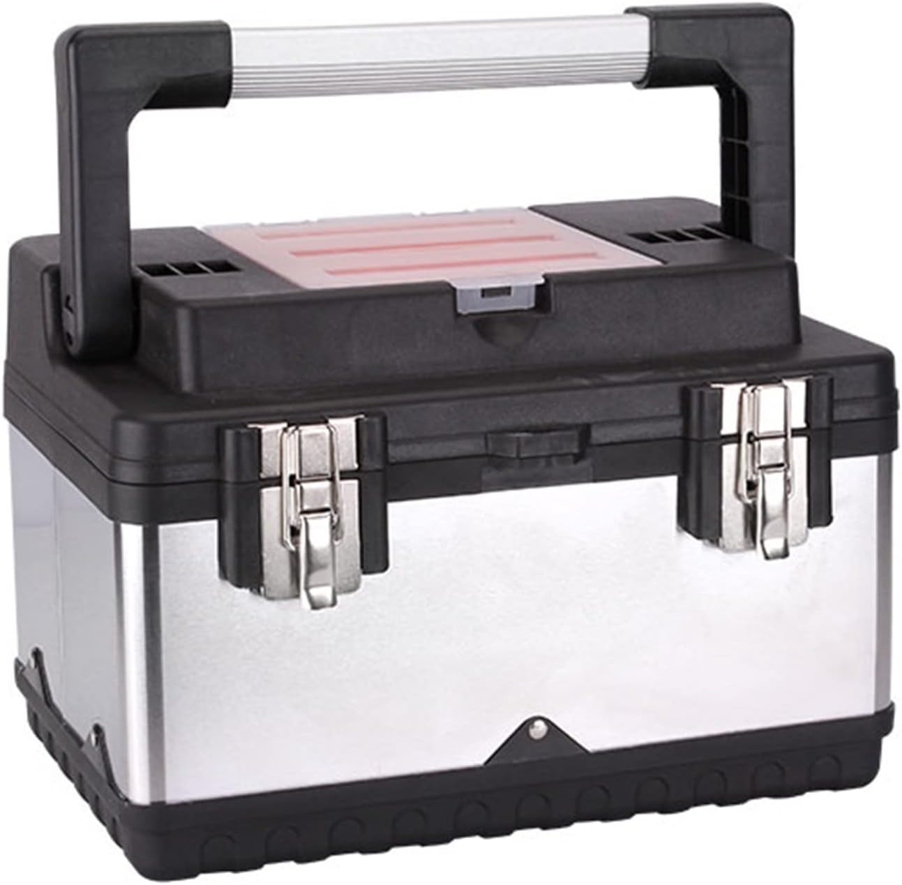 Portable Tool Box Tool Box, Stainless Steel and Plastic Construction - Removable Tray, Tool Box Organizer with Aluminum Handle Double Lock Small Parts Box (Size : 37.5 * 26.5 * 25cm)