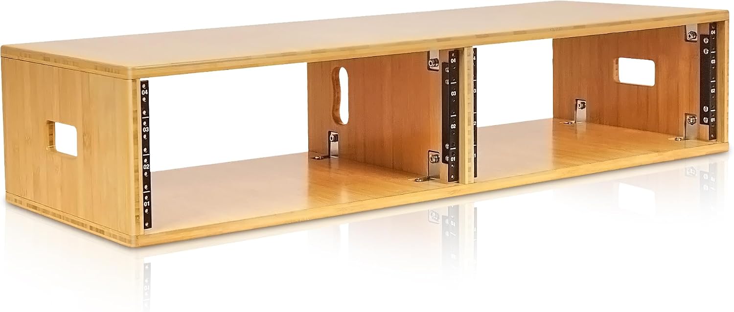 Sound Town DIY 2 x 4U Studio Rack, Solid Carbonized Bamboo, for Recording Room, Home Studio (STBR-D4)
